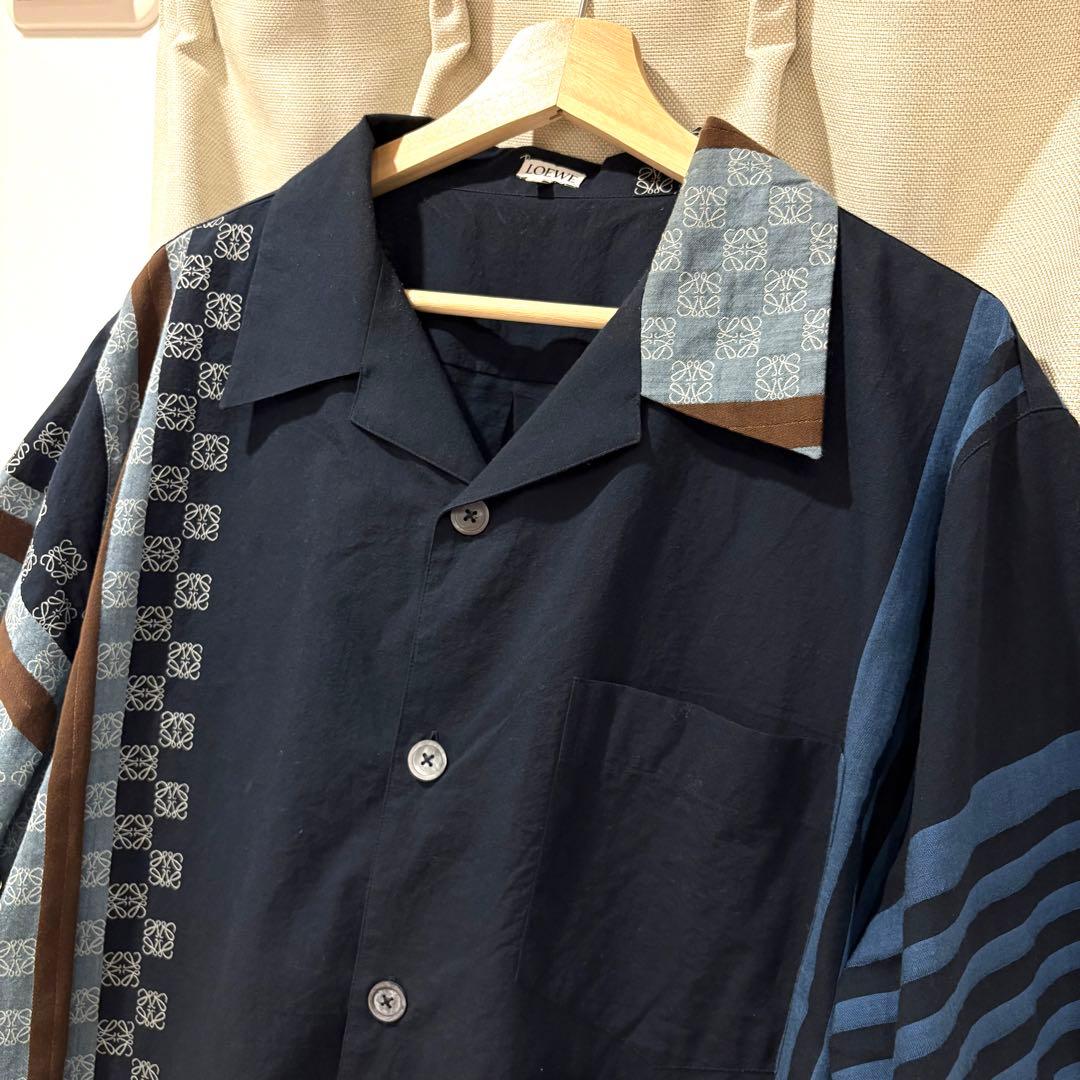 ☆人気☆LOEWE アナグラム総柄 オープンカラーシャツ 刺繍 ロゴ M