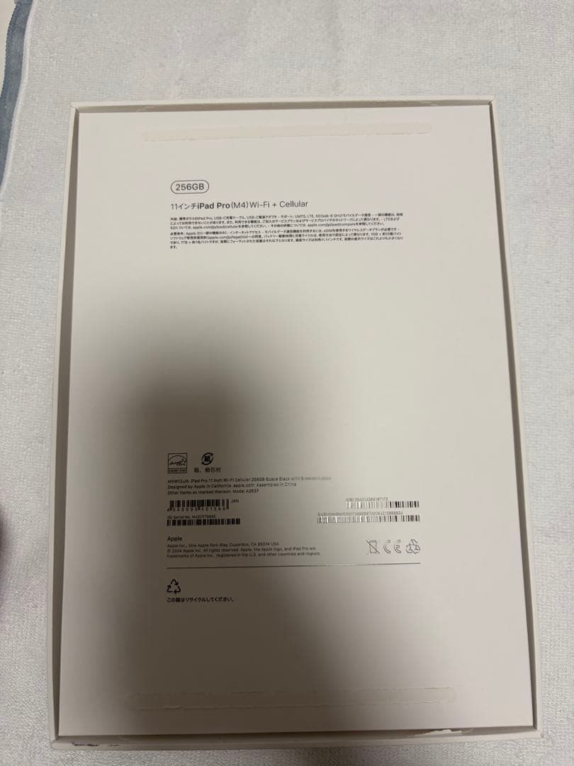 iPad Pro M4 256GB Wi-Fiセルラーモデル　標準ガラス搭載