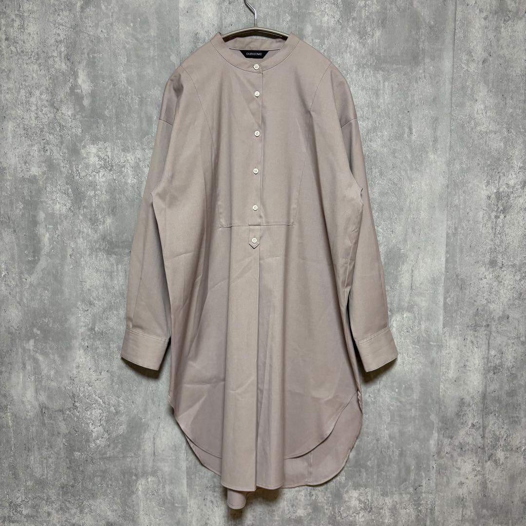 美品/完売　OUR シワになりにくい胸元切り替えロングシャツ