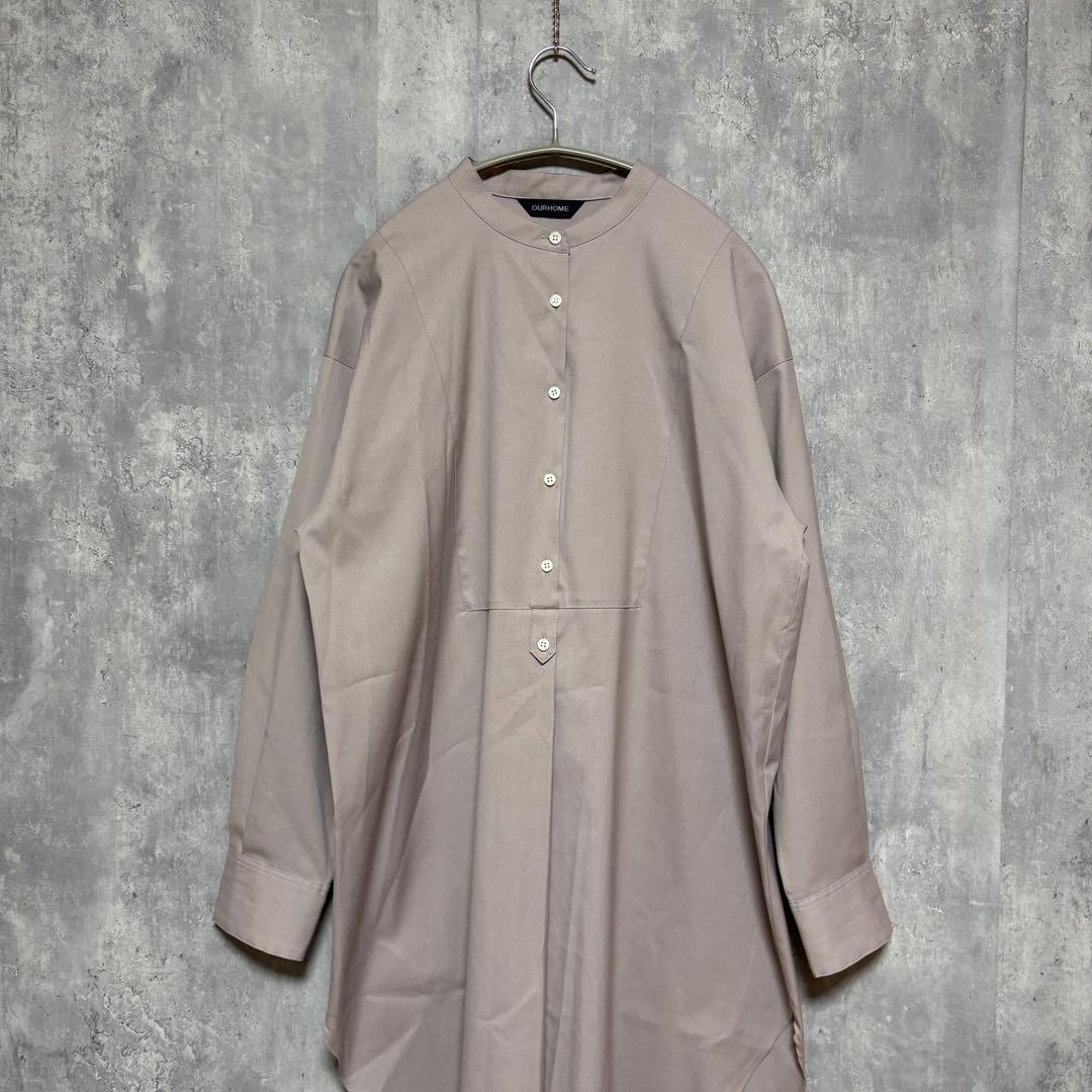 美品/完売　OUR シワになりにくい胸元切り替えロングシャツ