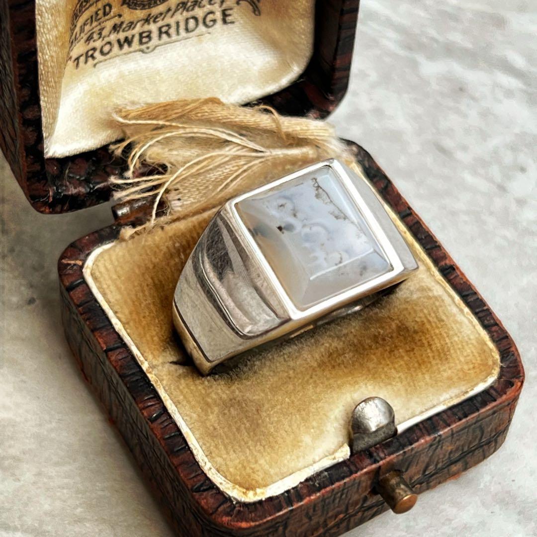 VINTAGE ヴィンテージ アゲート フレーム リング 指輪 シルバー