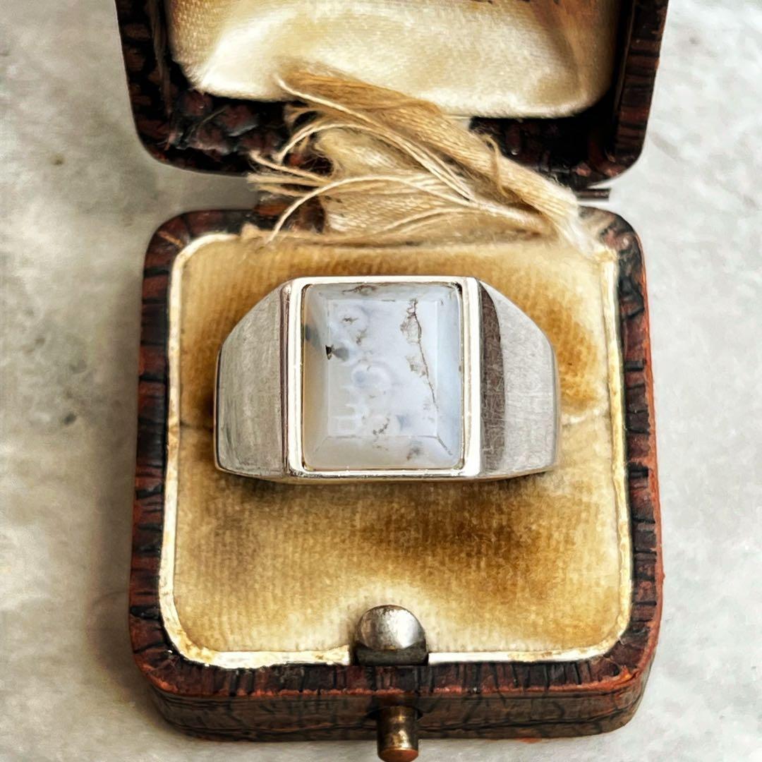 VINTAGE ヴィンテージ アゲート フレーム リング 指輪 シルバー