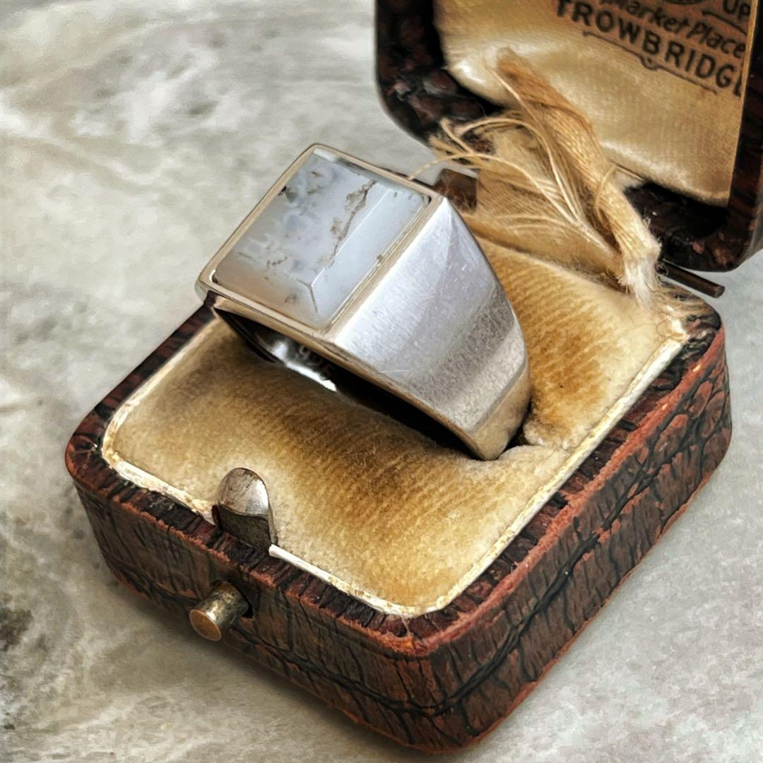 VINTAGE ヴィンテージ アゲート フレーム リング 指輪 シルバー