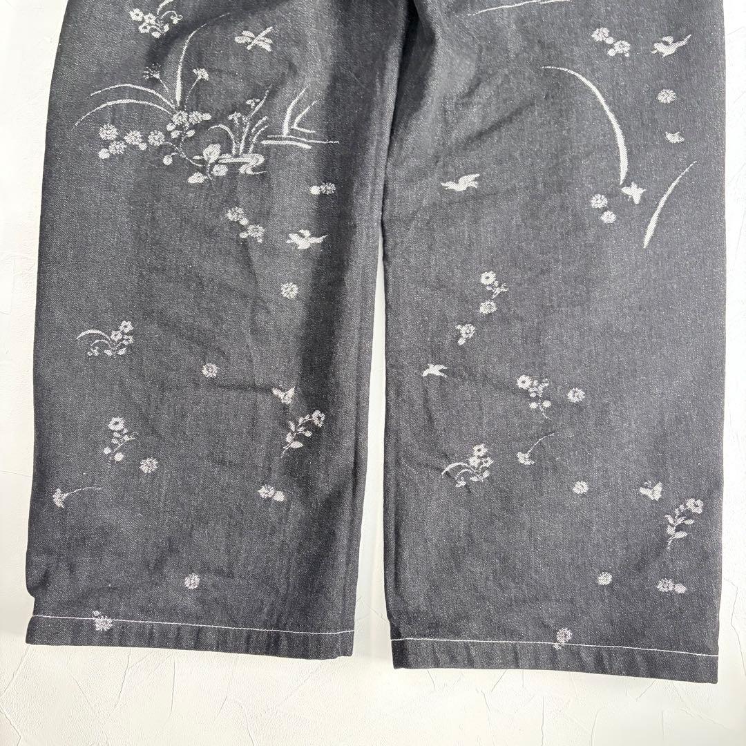Mamekurogouchi 花鳥柄デニム Black サイズ3