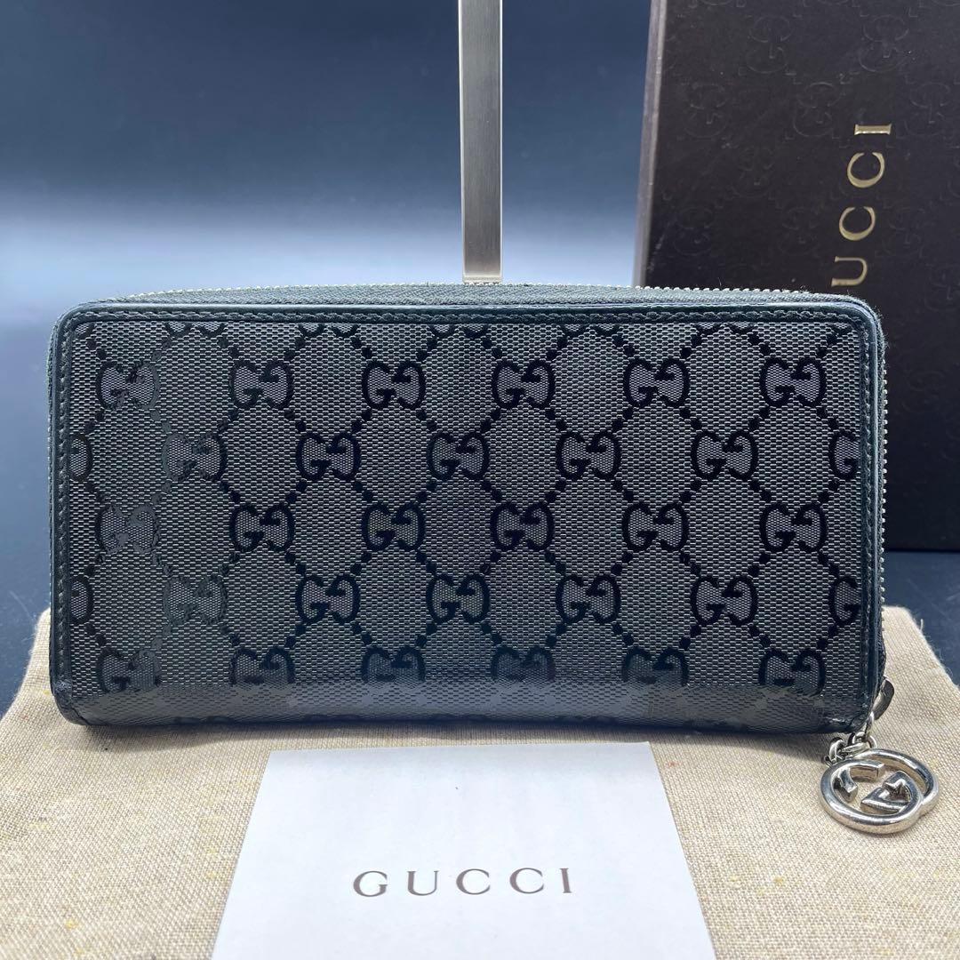 箱付き✨グッチ 長財布 ラウンドファスナー インプリメ メタリックGG柄 黒