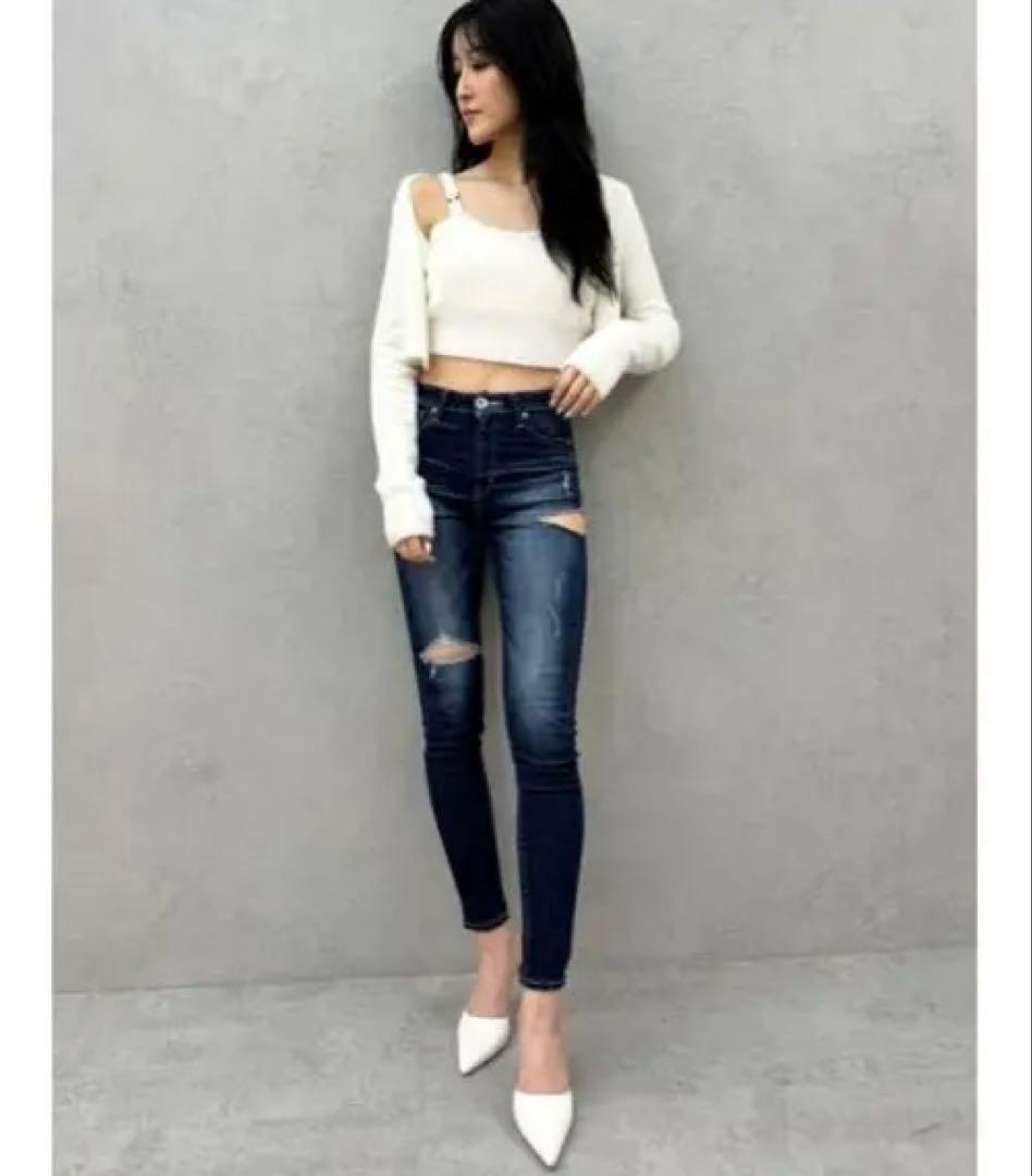 GYDA ミドルウエストサイドリップドスキニーデニムパンツMサイズ