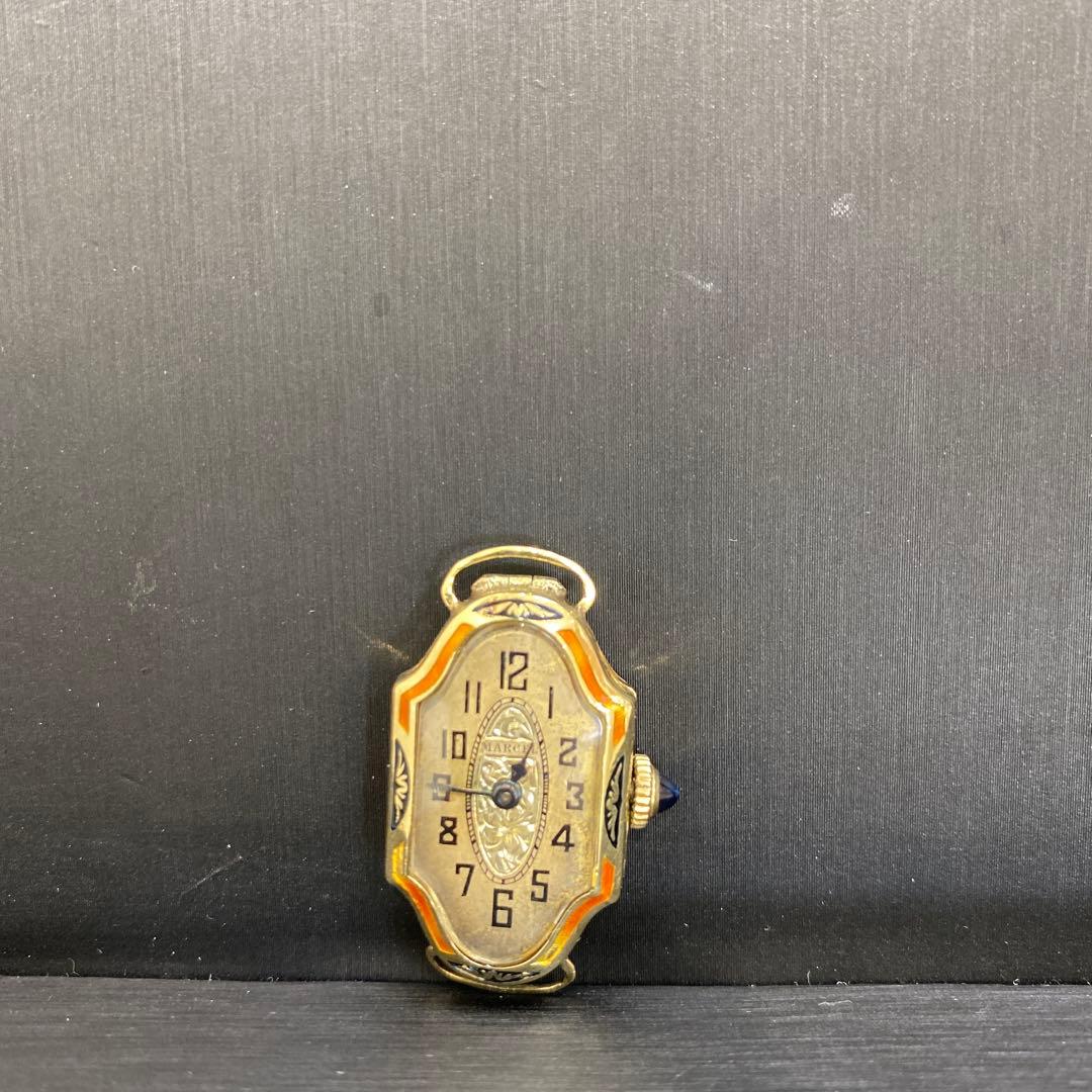 オクタゴナル型アナログ時計 ゴールド　K10 スイス製手巻き時計(バンド無し)