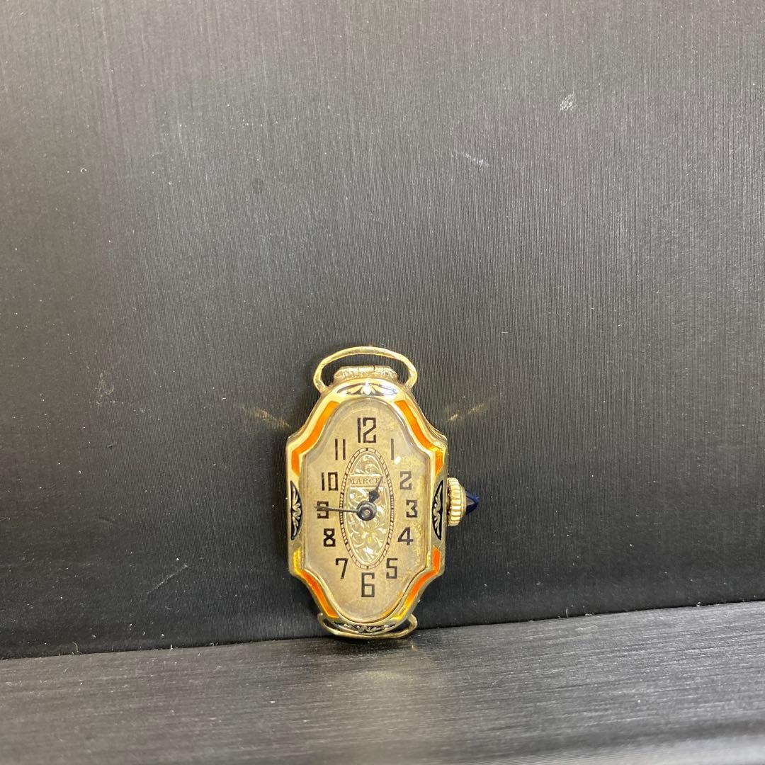 オクタゴナル型アナログ時計 ゴールド　K10 スイス製手巻き時計(バンド無し)