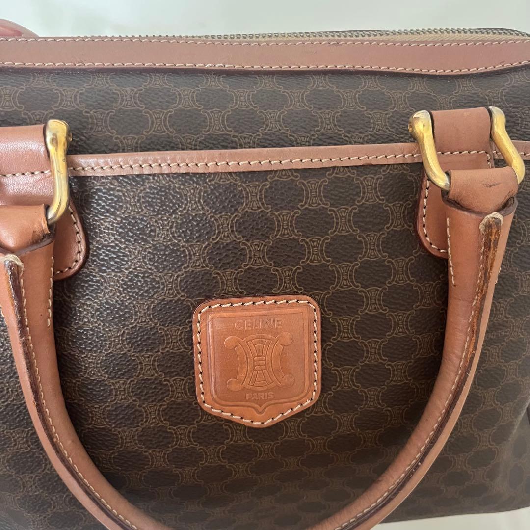 CELINE セリーヌマカダム柄 ボストンバッグ ヴィンテージ レザー・ブラウン