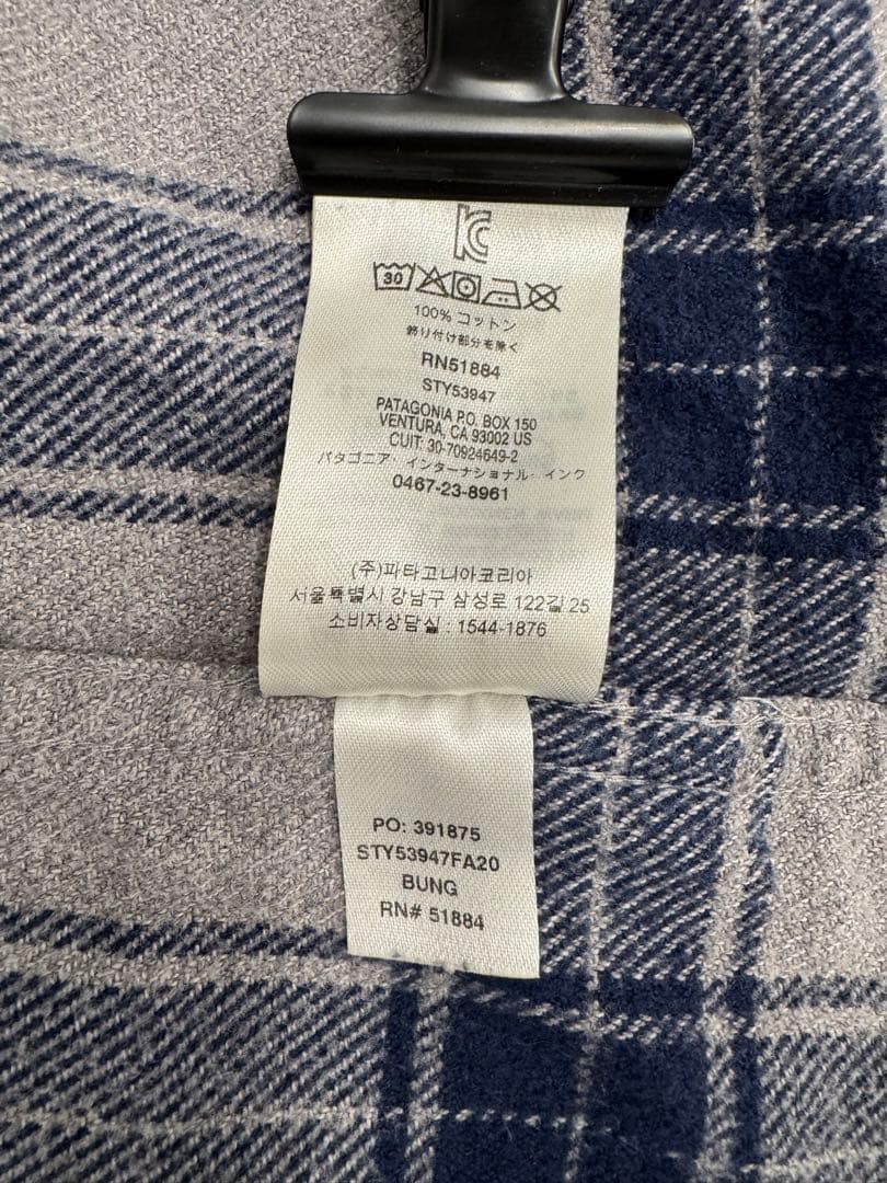 patagonia グレー/ネイビー M 厚めのネルシャツ オーガニックコットン