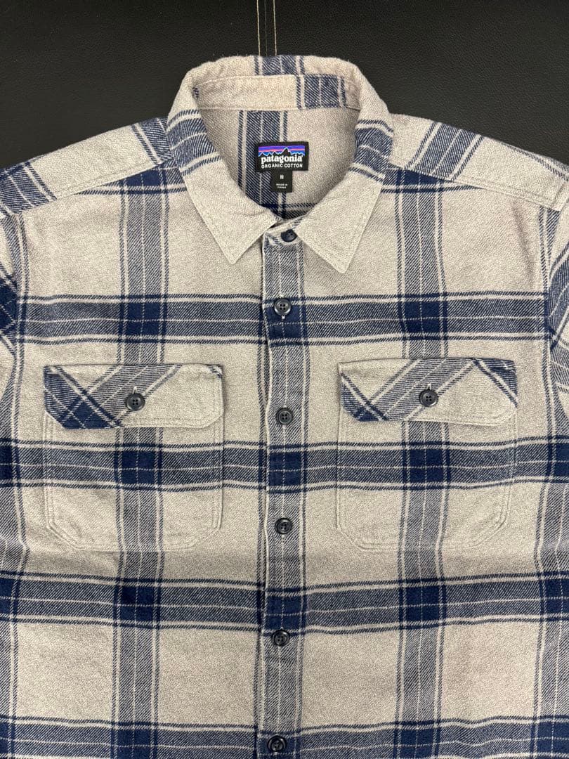 patagonia グレー/ネイビー M 厚めのネルシャツ オーガニックコットン