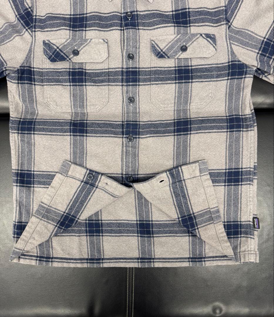 patagonia グレー/ネイビー M 厚めのネルシャツ オーガニックコットン