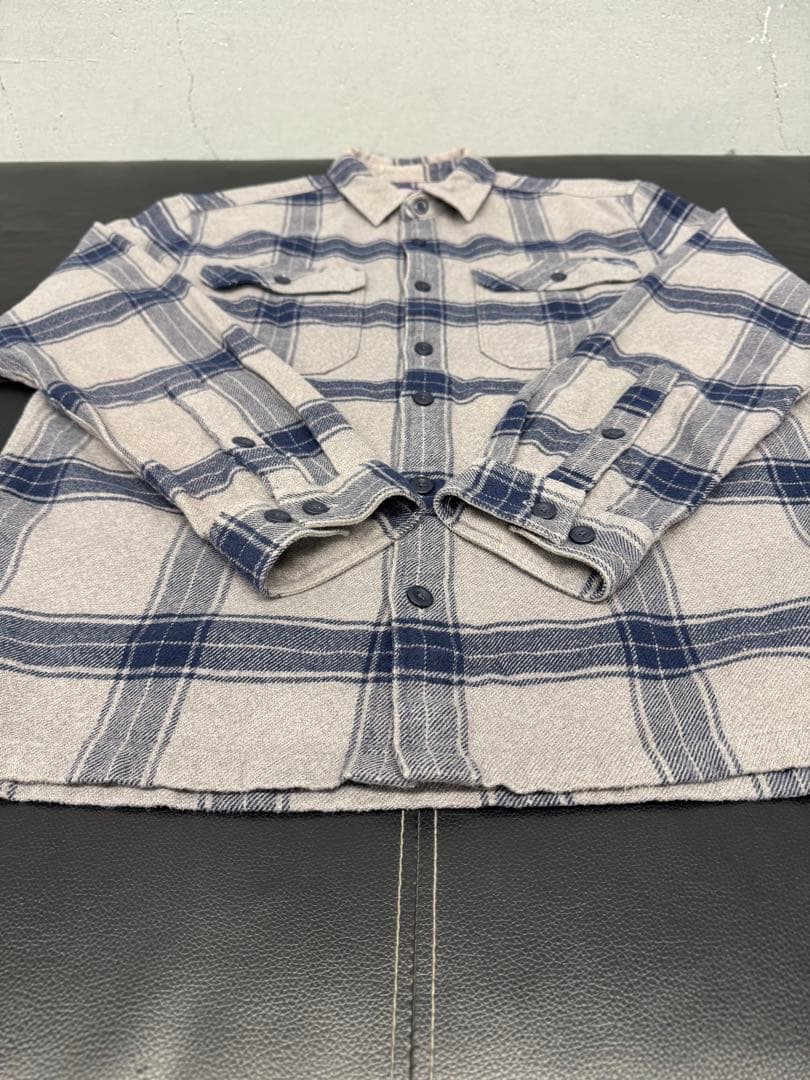 patagonia グレー/ネイビー M 厚めのネルシャツ オーガニックコットン