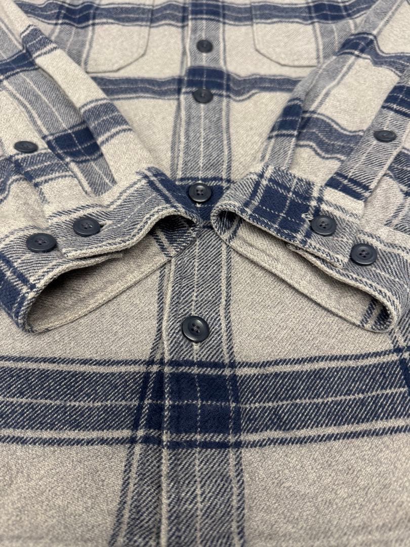 patagonia グレー/ネイビー M 厚めのネルシャツ オーガニックコットン