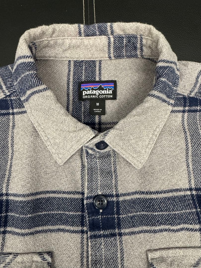 patagonia グレー/ネイビー M 厚めのネルシャツ オーガニックコットン