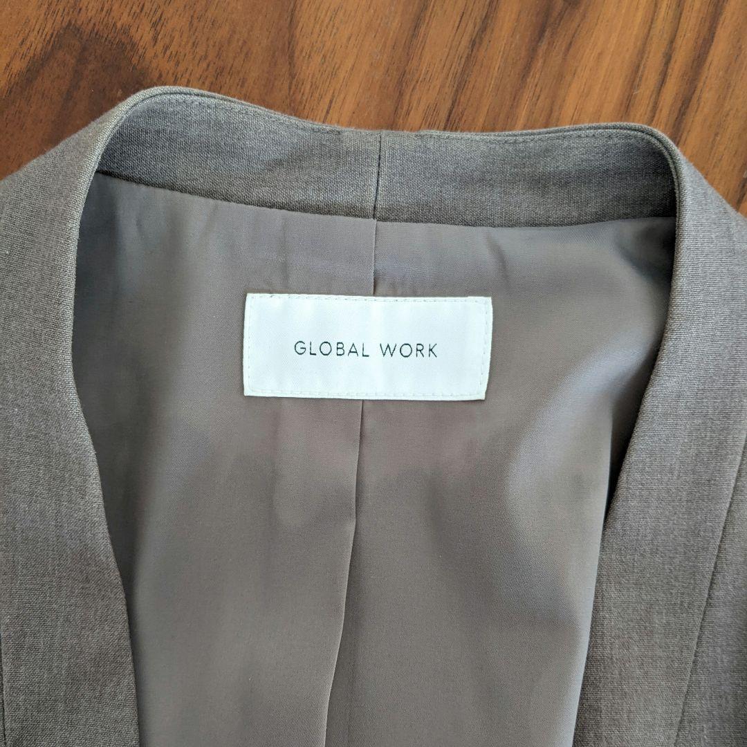 GLOBAL WORKノーカラー　パンツ　スーツ ウエストゴム　ブラウン系　XL