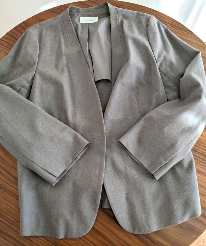 GLOBAL WORKノーカラー　パンツ　スーツ ウエストゴム　ブラウン系　XL