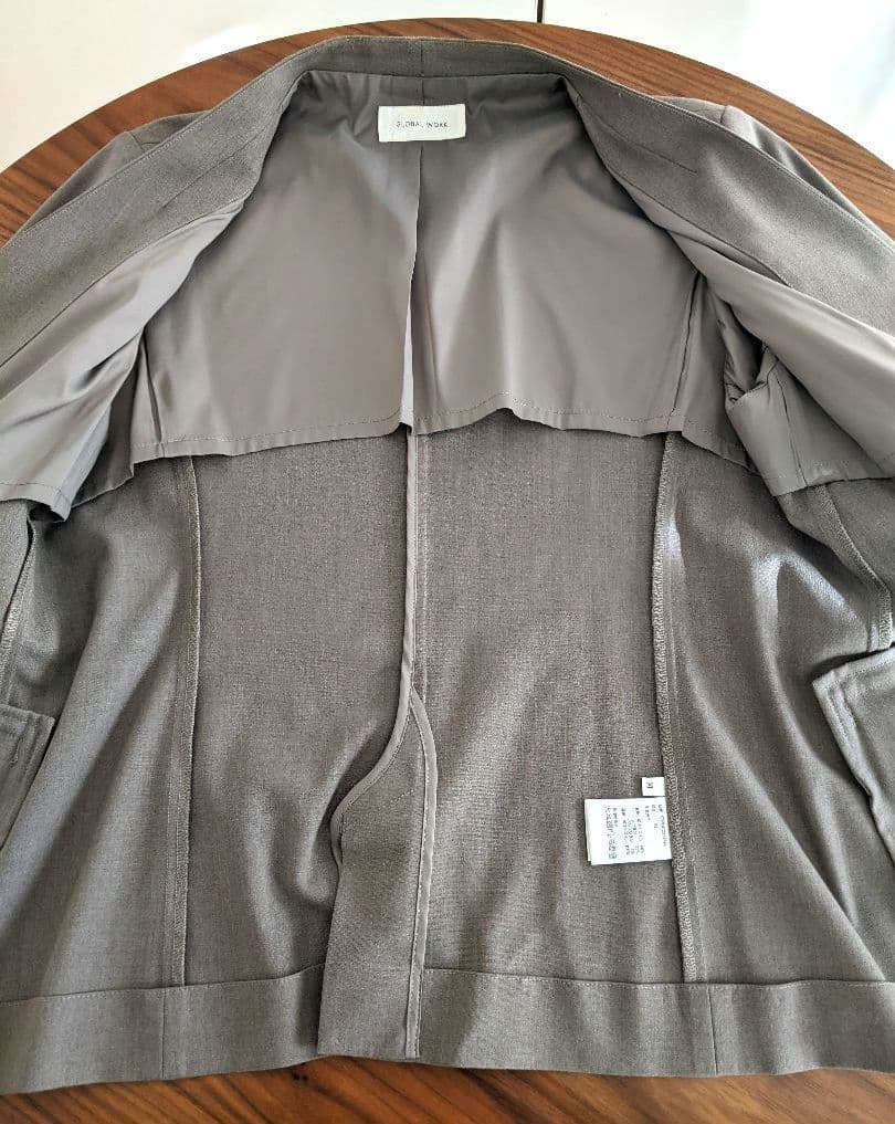 GLOBAL WORKノーカラー　パンツ　スーツ ウエストゴム　ブラウン系　XL