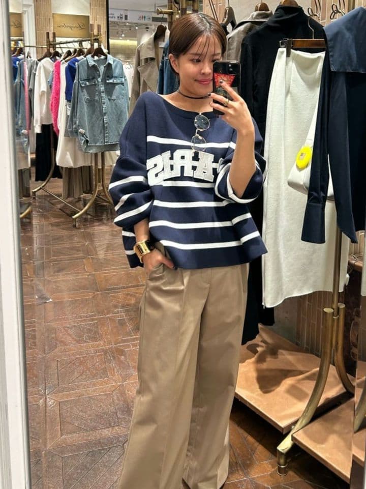 【LOUNGEDRESS】ボーダーロゴニット　ネイビー