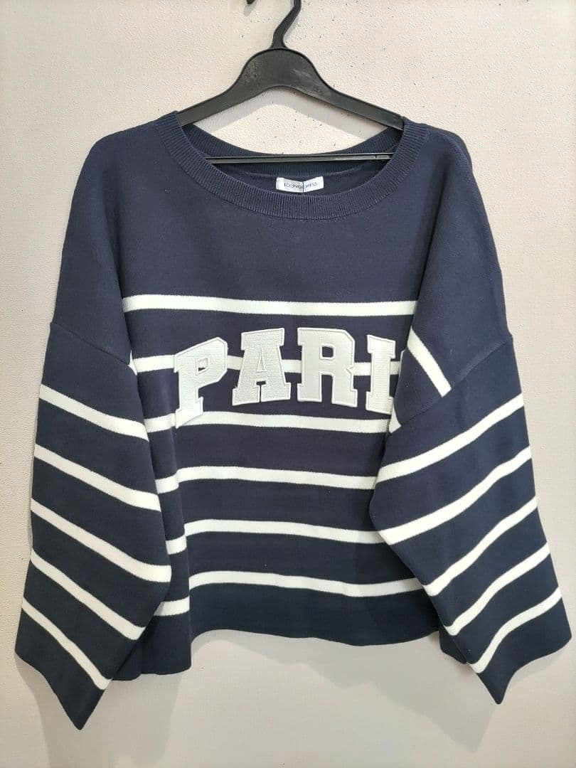 【LOUNGEDRESS】ボーダーロゴニット　ネイビー