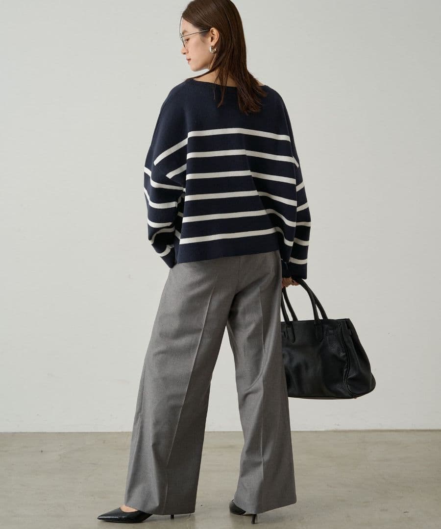 【LOUNGEDRESS】ボーダーロゴニット　ネイビー