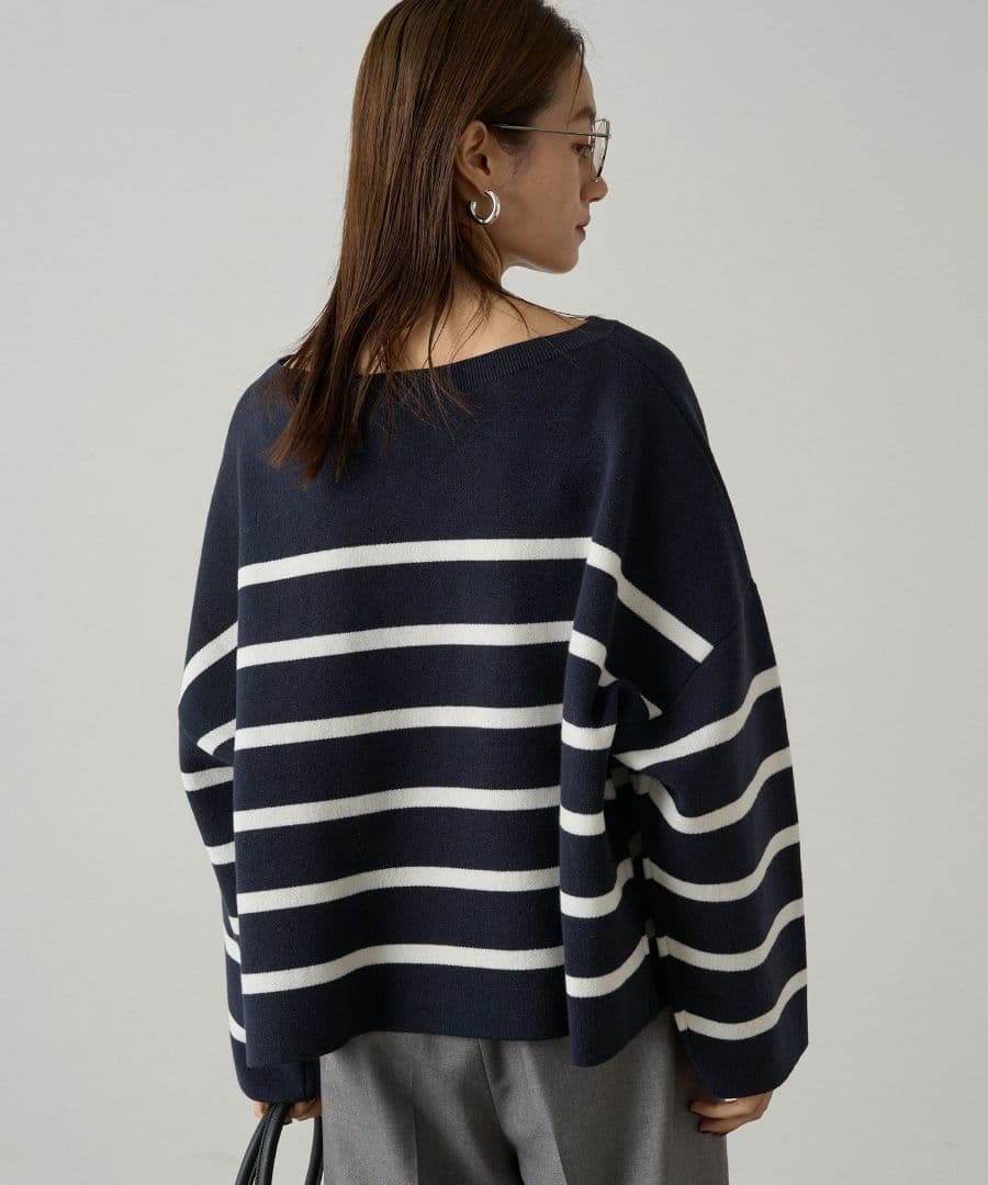 【LOUNGEDRESS】ボーダーロゴニット　ネイビー