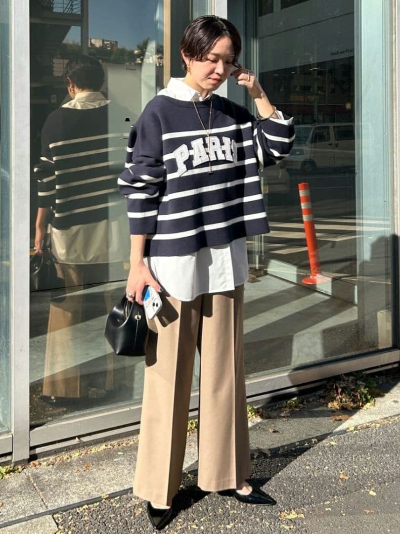 【LOUNGEDRESS】ボーダーロゴニット　ネイビー