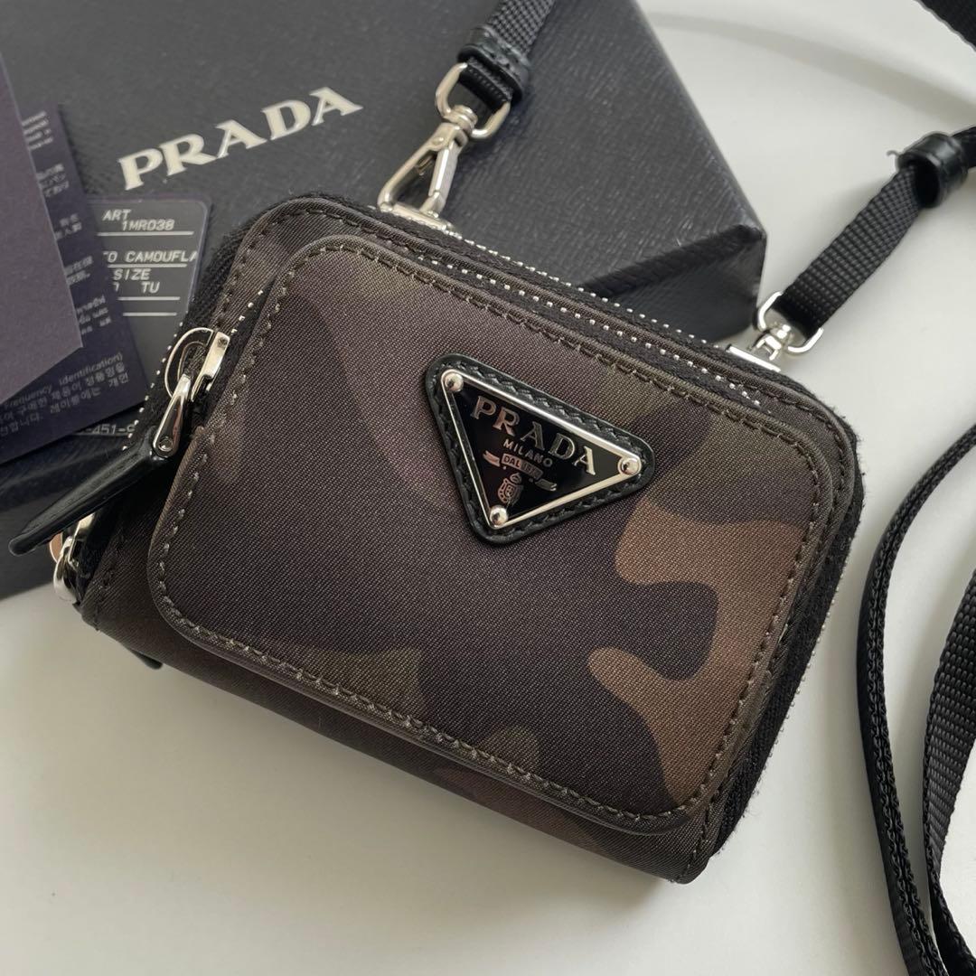 【未使用級】プラダ ショルダーストラップ 迷彩 三角ロゴ 黒 ナイロン