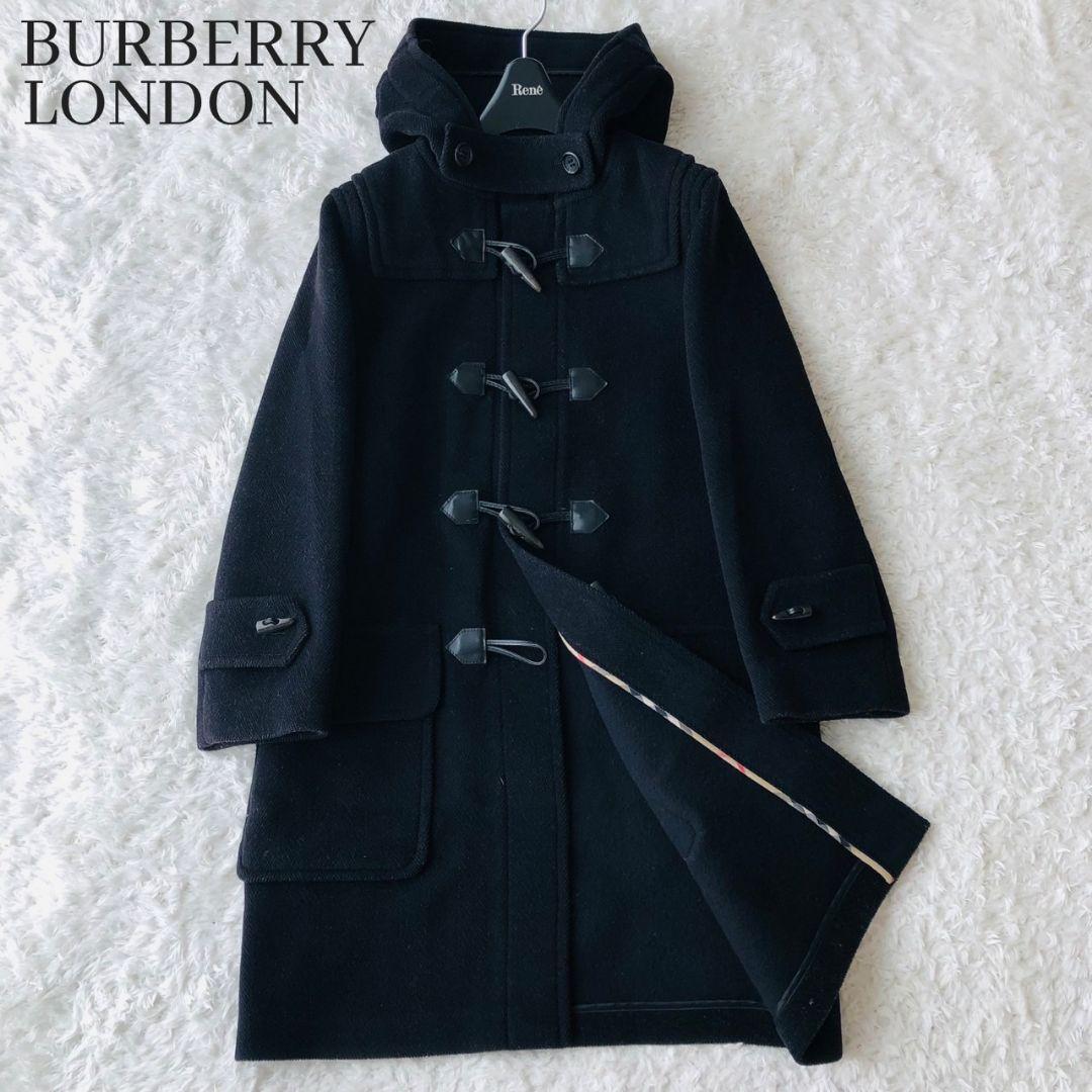 バーバリーロンドン ダッフルコート ヘリンボーン ロゴボタン ロング 紺 L
