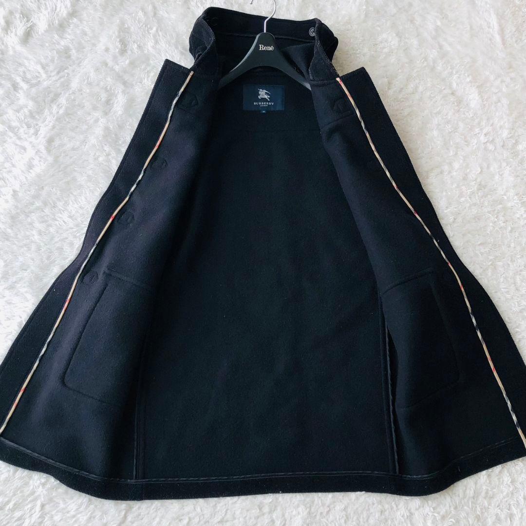 バーバリーロンドン ダッフルコート ヘリンボーン ロゴボタン ロング 紺 L