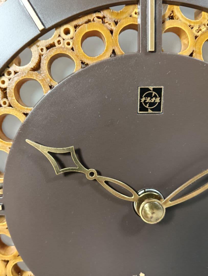 松下電工 ナショナル 和モダン 竹細工 木製 掛け時計 清明 BC320 レトロ