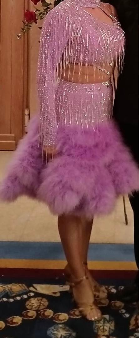 紫 フリンジ付きダンスドレス