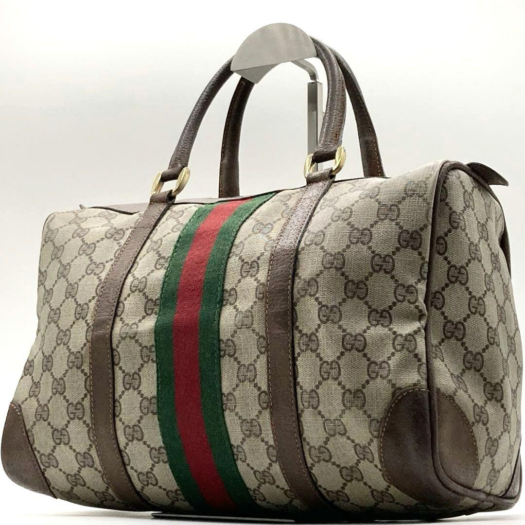 GUCCI シェリーライン ボストンバッグ レザー PVC ハンドバッグ 旅行