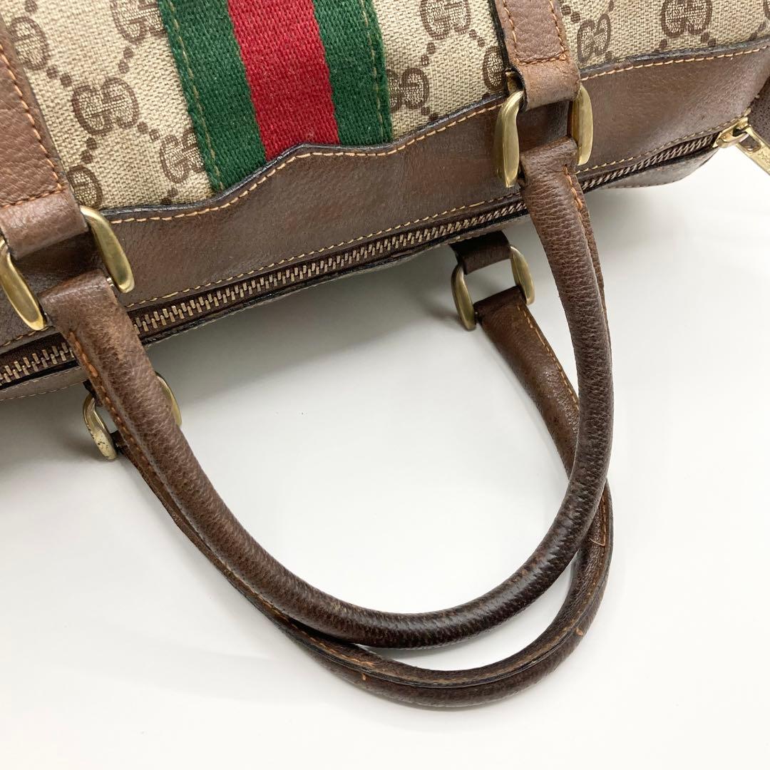 GUCCI シェリーライン ボストンバッグ レザー PVC ハンドバッグ 旅行