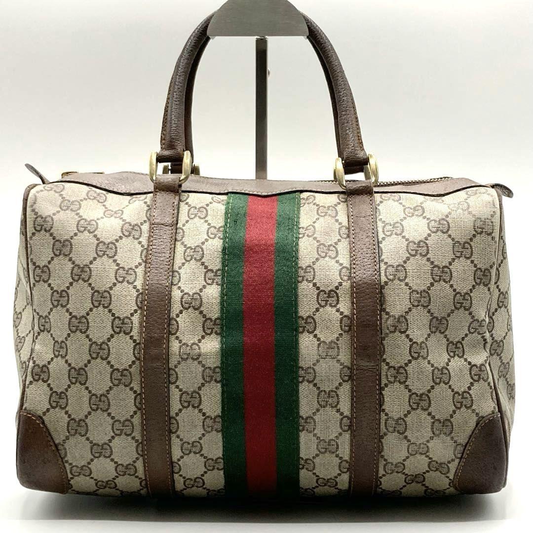GUCCI シェリーライン ボストンバッグ レザー PVC ハンドバッグ 旅行