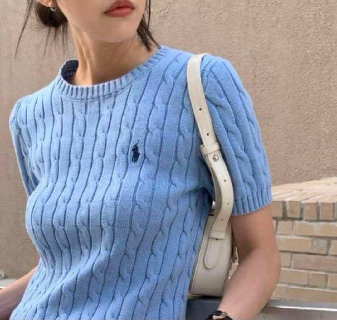 ポロラルフローレン　ケーブルニット　半袖　 セーター　コットン