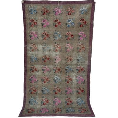 トルコヴィンテージラグ A73 大判 高級 レア グレージュ ピンク ブルー