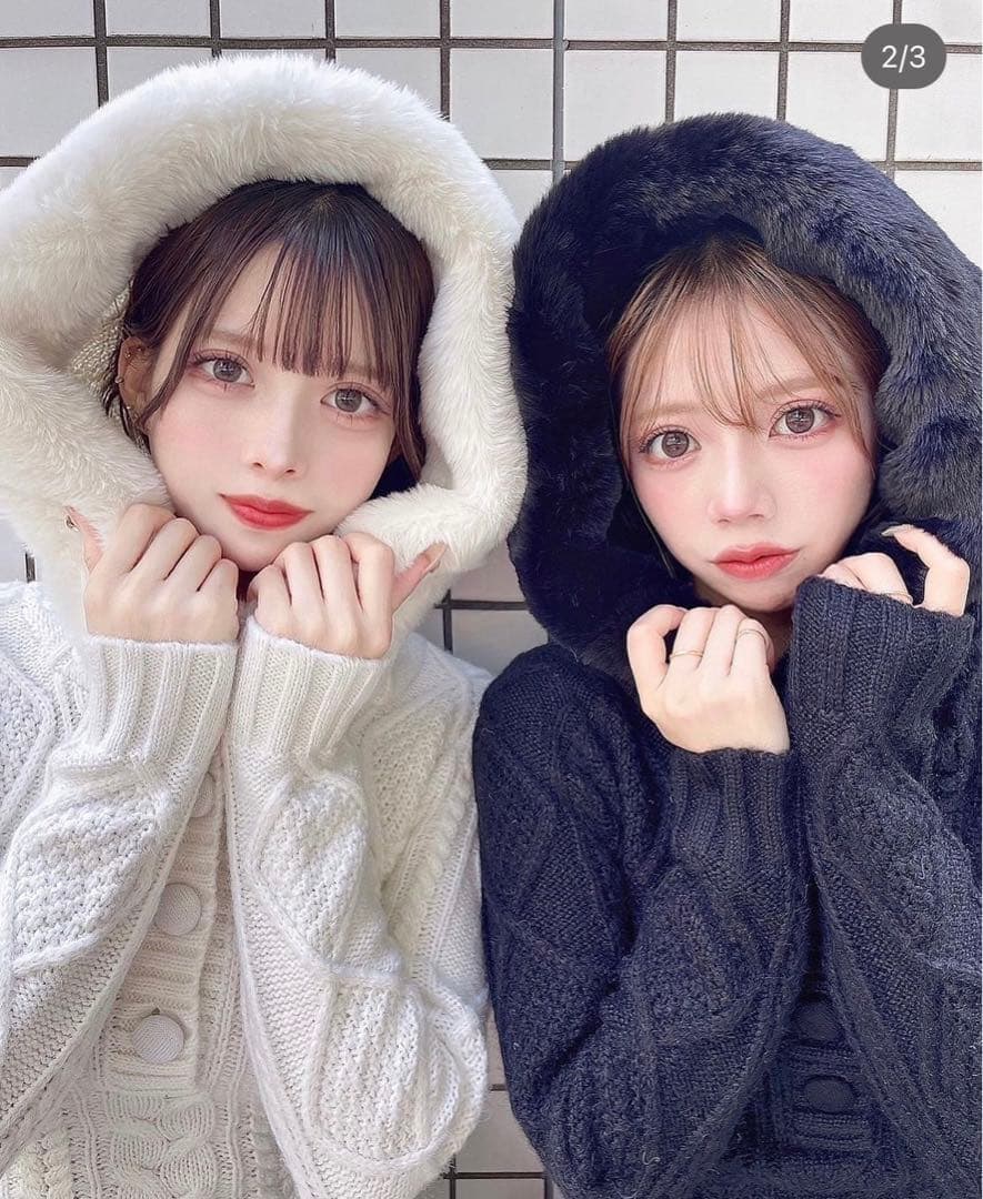 新品タグ付 ダーリッチ フードファーケーブルニットミニワンピース ブラック FL