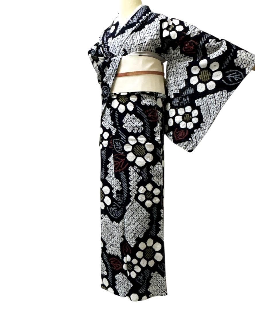A61有松鳴海絞り 高級浴衣 綿　手縫い仕立て　仕付け糸　美品