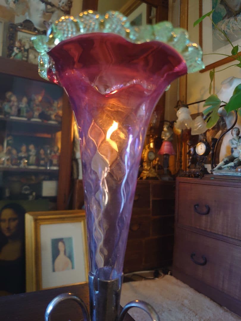 「売約済」イギリス1930s'イパーン クランベリー＆ヴァセリンフラワーベース