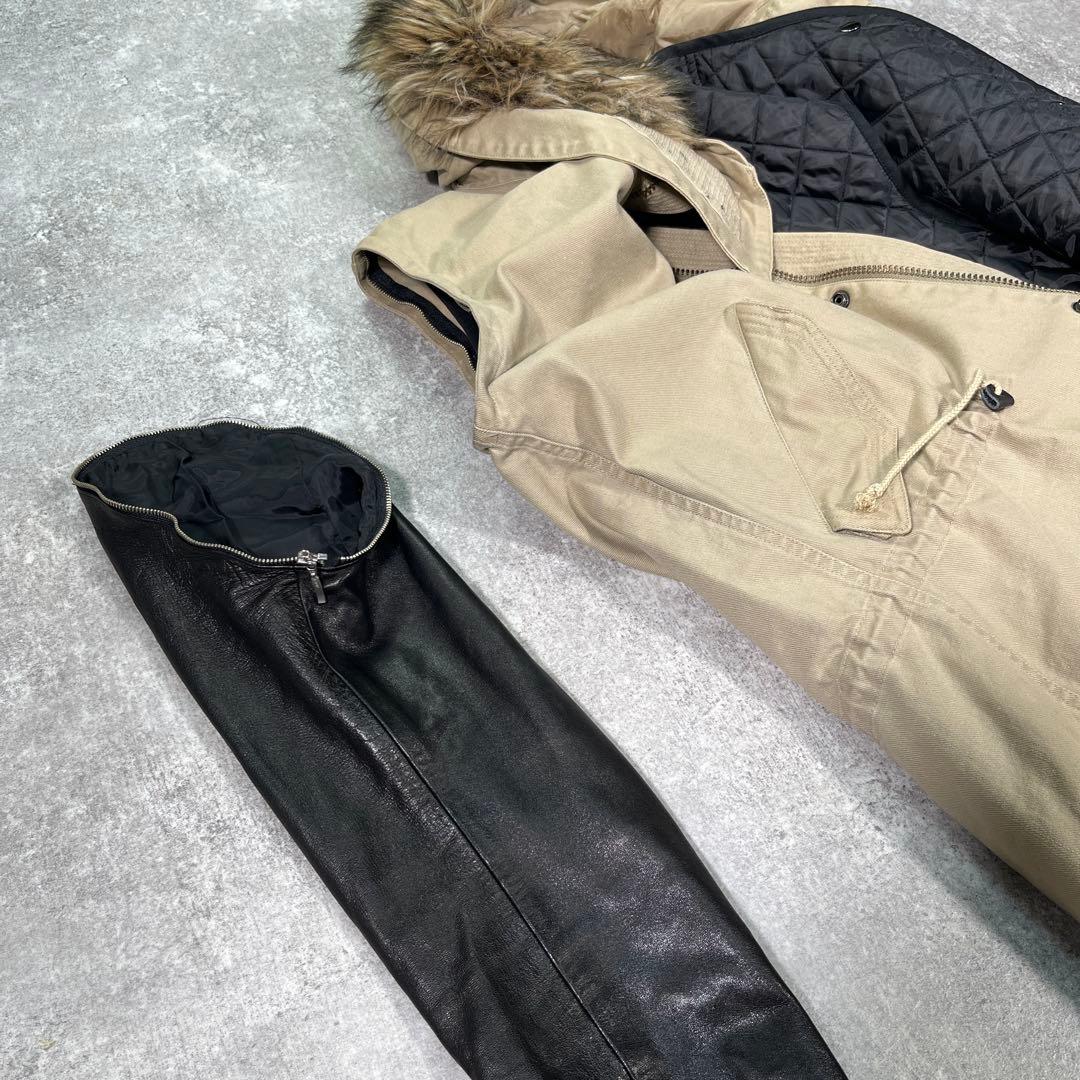 ▼クリスチャンダダ　モッズコート　レザー切替　M ライナー　ファー　Y2K 日本