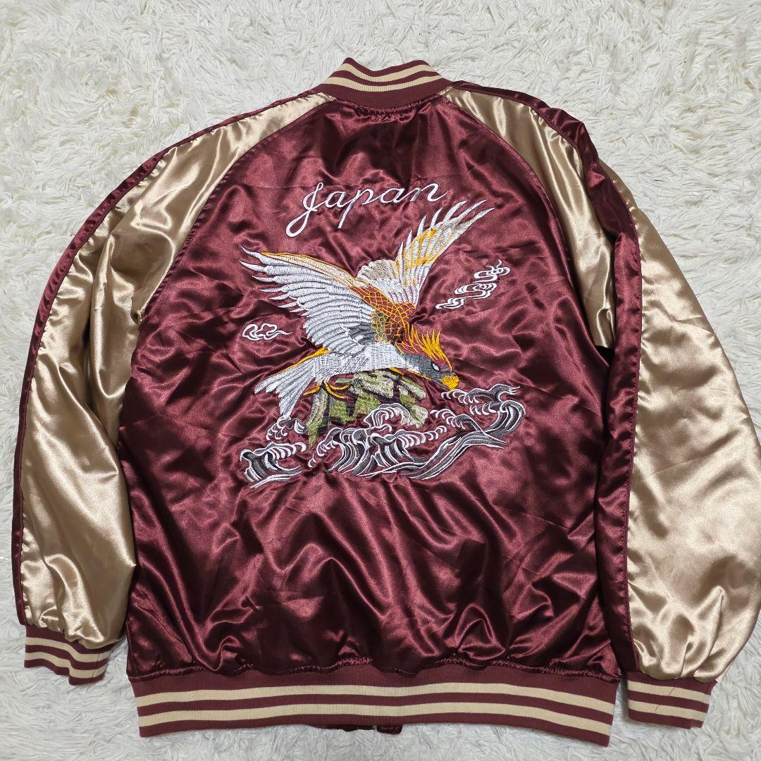 一心如鏡 スカジャン 鷲刺繍 レッド ゴールド 和柄 ブルゾン 5XL