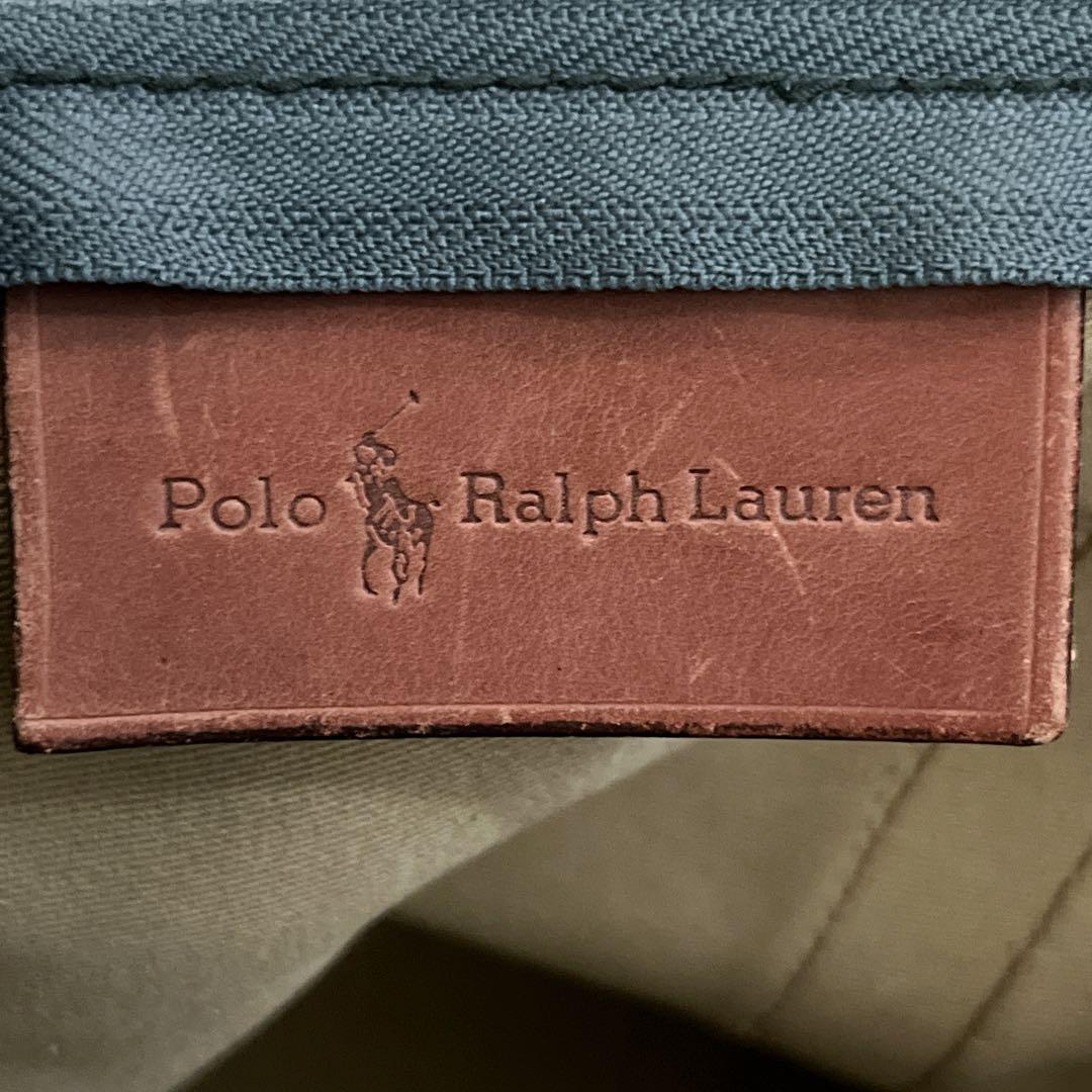 ポロラルフローレン　ボストンバッグ　旅行カバン　チェック　ロゴプレート　グリーン