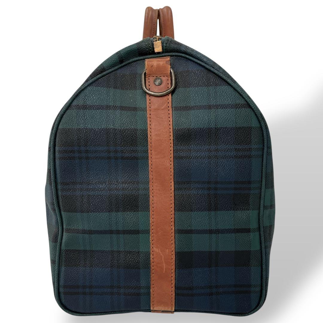 ポロラルフローレン　ボストンバッグ　旅行カバン　チェック　ロゴプレート　グリーン