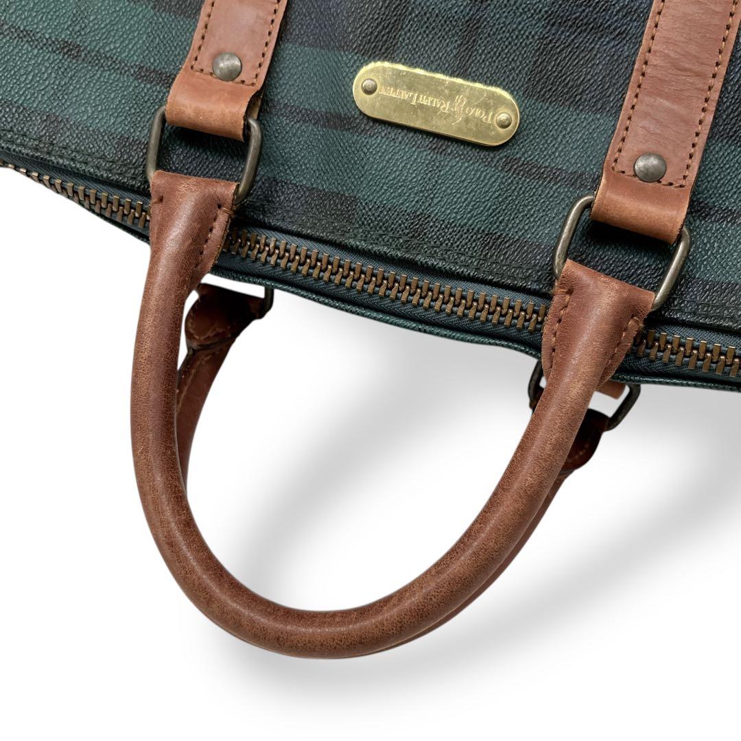 ポロラルフローレン　ボストンバッグ　旅行カバン　チェック　ロゴプレート　グリーン