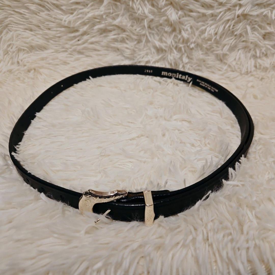 美品 monitaly モニタリ ベルト ブラック シルバーバックル レザー 黒