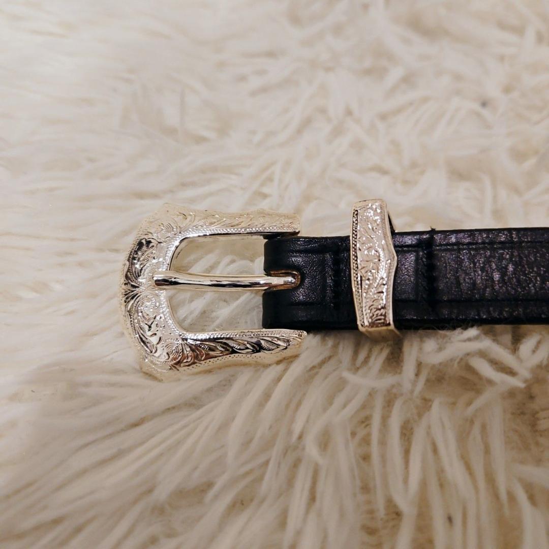 美品 monitaly モニタリ ベルト ブラック シルバーバックル レザー 黒