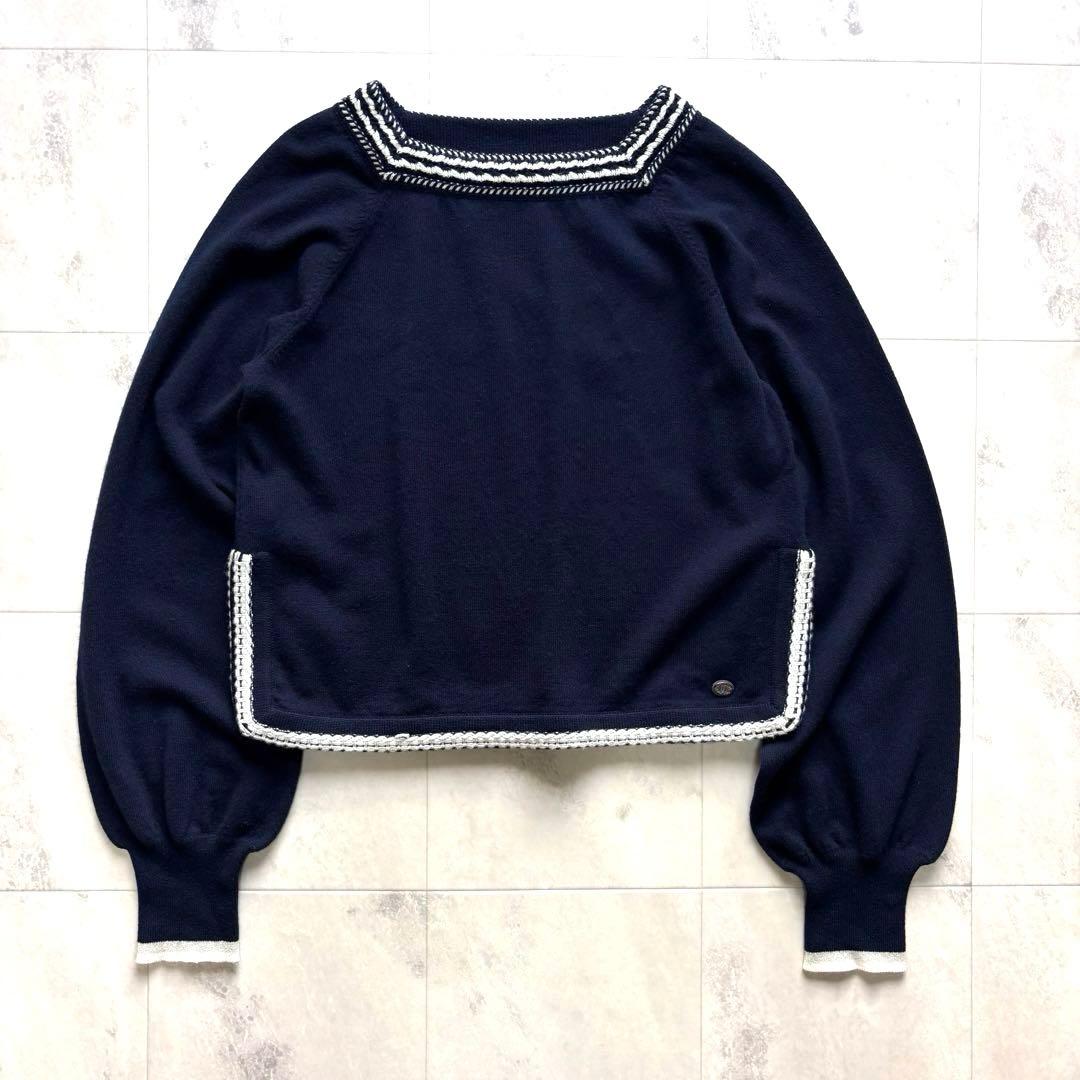 【超希少】シャネル カシミヤ100% スクエアネックニット 英国製 ココマーク