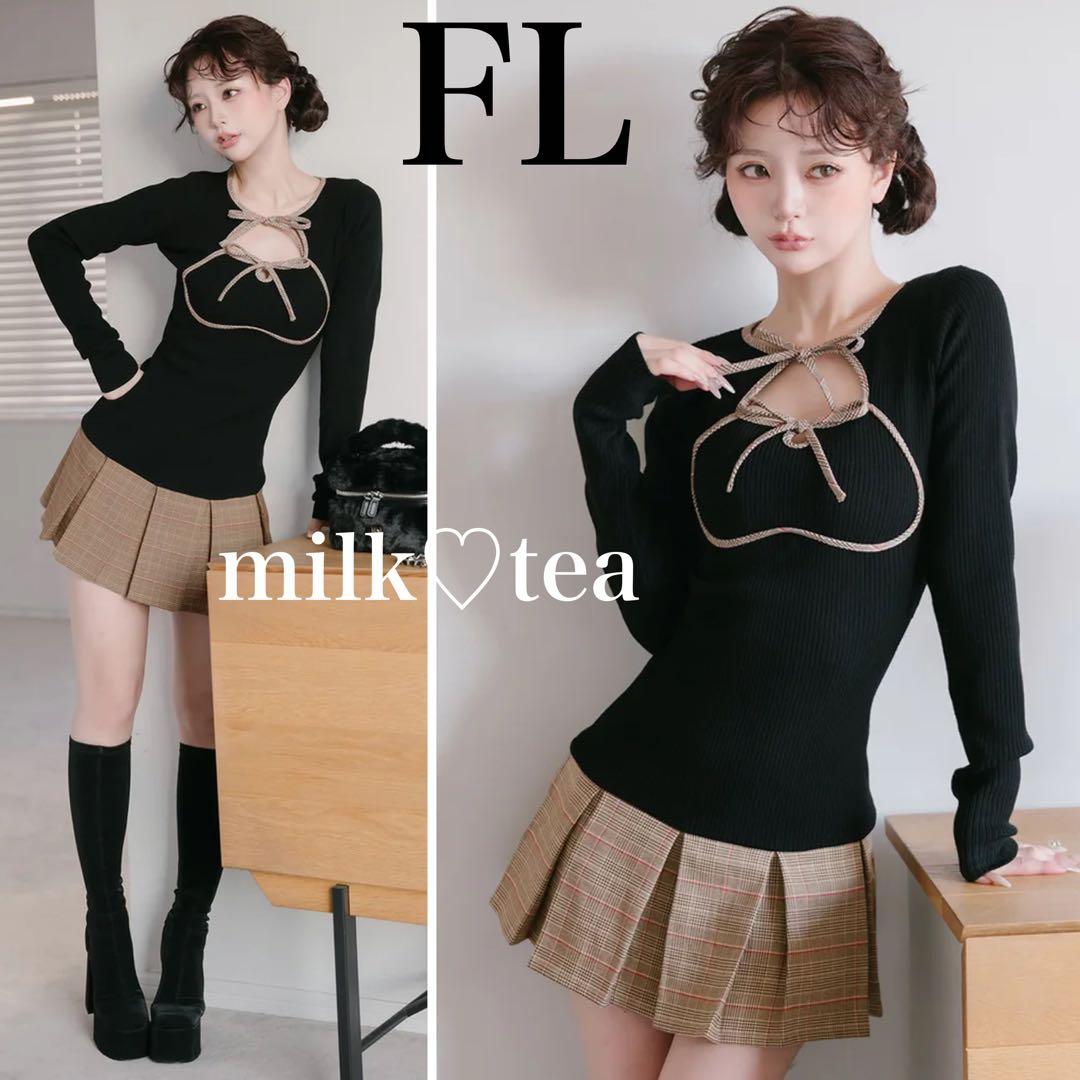 新品タグ付 ダーリッチ ブラック FL ポイントチェックニットミニワンピース