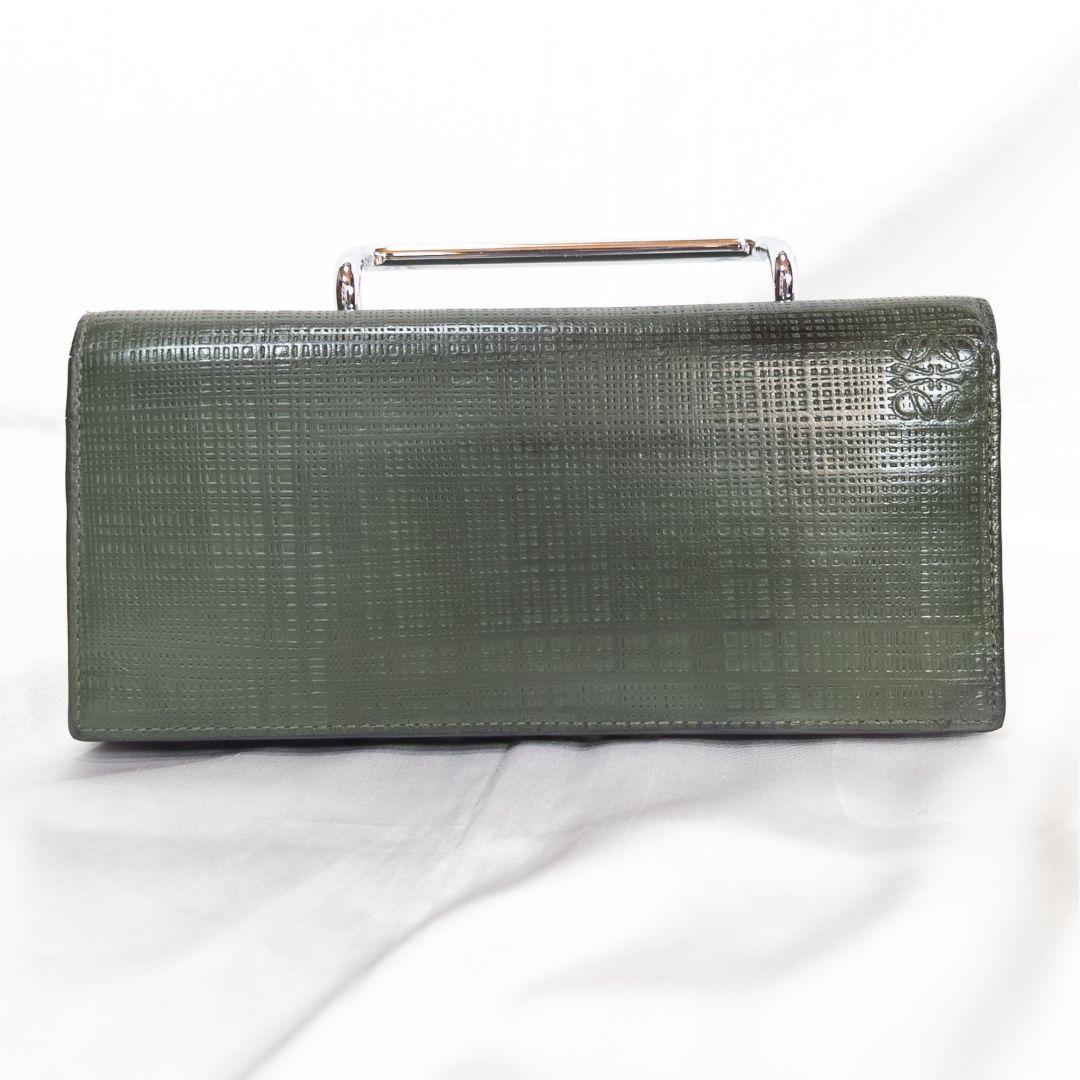 【美品】 LOEWE ロエベ 長財布 アナグラム リネン グリーン